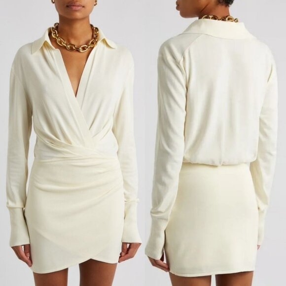 Gauge81 Off White Nojas Dress‎ Size XS Faux Wrap Elastic Waist Ribbed Knit Mini - Picture 1 of 16